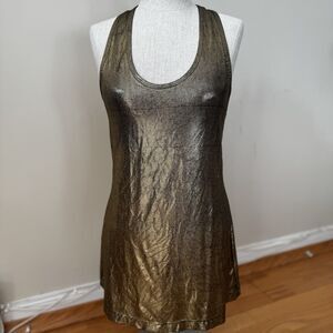 BCBGMAXAZRIA Runway Y2K Gold Metallic Racerback Tank Top S EUC Club Edgy Glam